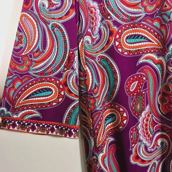 Laundry by Shelli Segal Paisley Print V-Neck Shift Dress Size Large Mod, Vibrant - Picture 10 of 16
